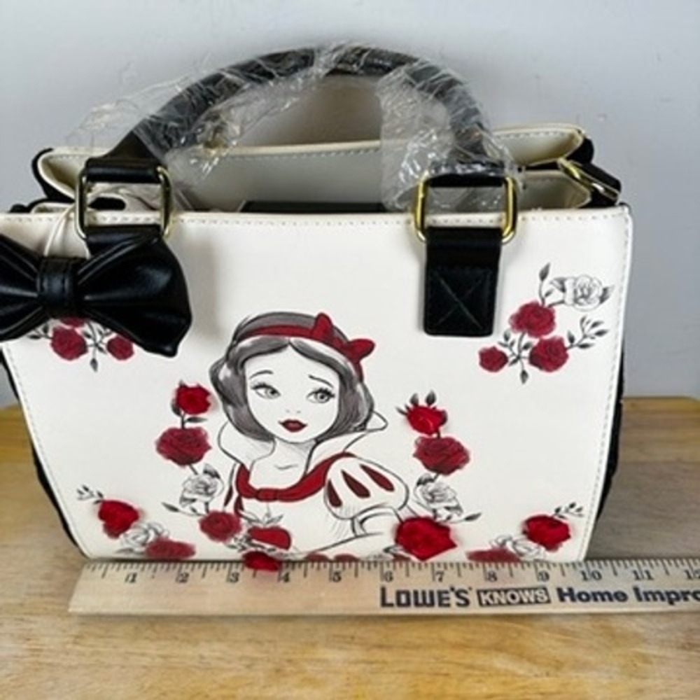 Loungefly Disney Snow White Roses Tote Bag Handbag Velvet Satchel Crossbody Bow - Picture 14 of 16